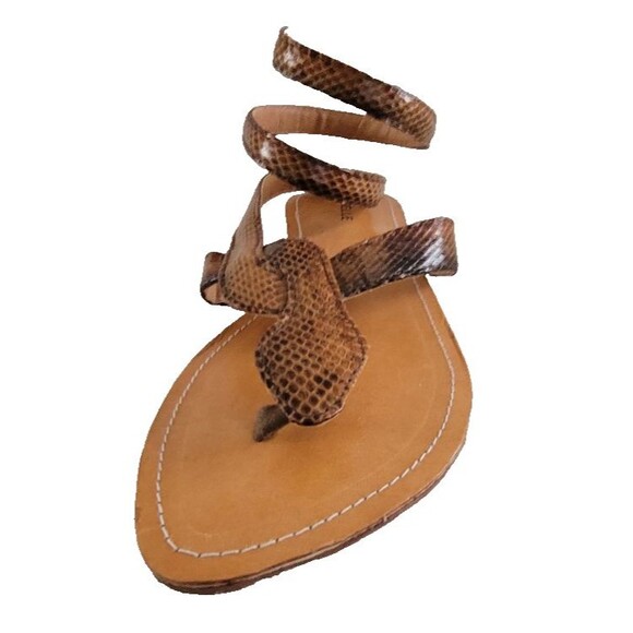 Anelle Hand-Tooled Coil Snakeskin-Style Sandals Vintage Size 9 Greece Retro Boho - Picture 2 of 5